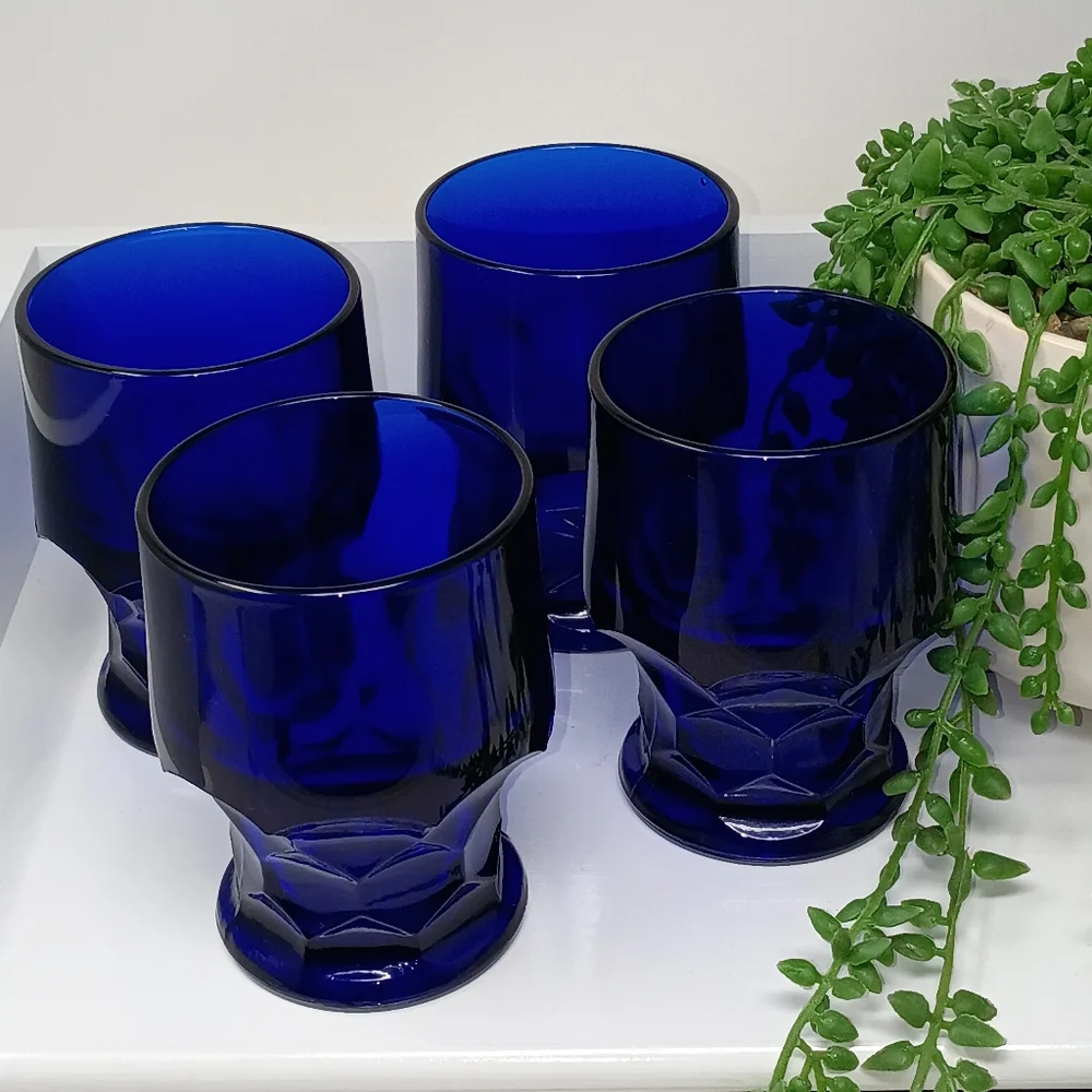 Set Of 4 Vintage Cobalt Blue Drinking Glasses